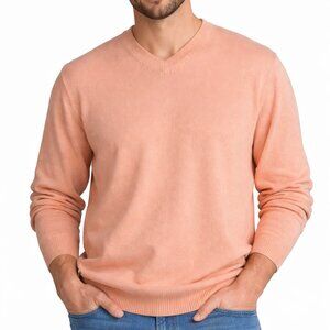 Weatherproof Vintage Sweater L Cotton Cashmere V-neck long Sleeve Peach Preppy